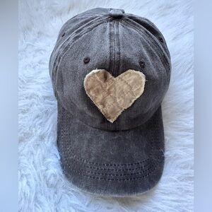 Quilted Heart Baseball Hat; Brown Handmade Quilt Hat; Shabby Chic Hat